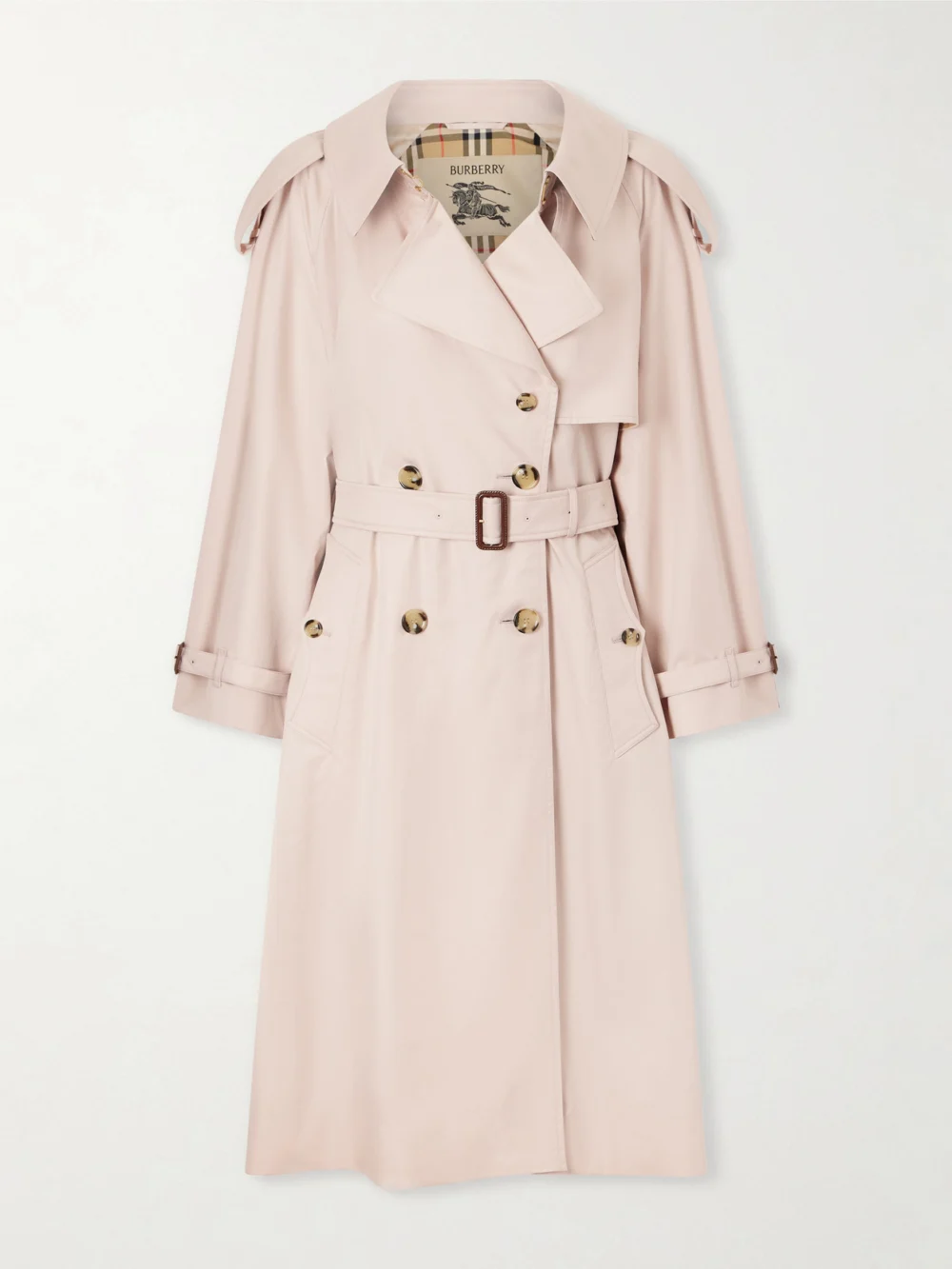 Burberry Fitzorvia Double-breasted Belted Cotton-gabardine Trench Coat in baby pink