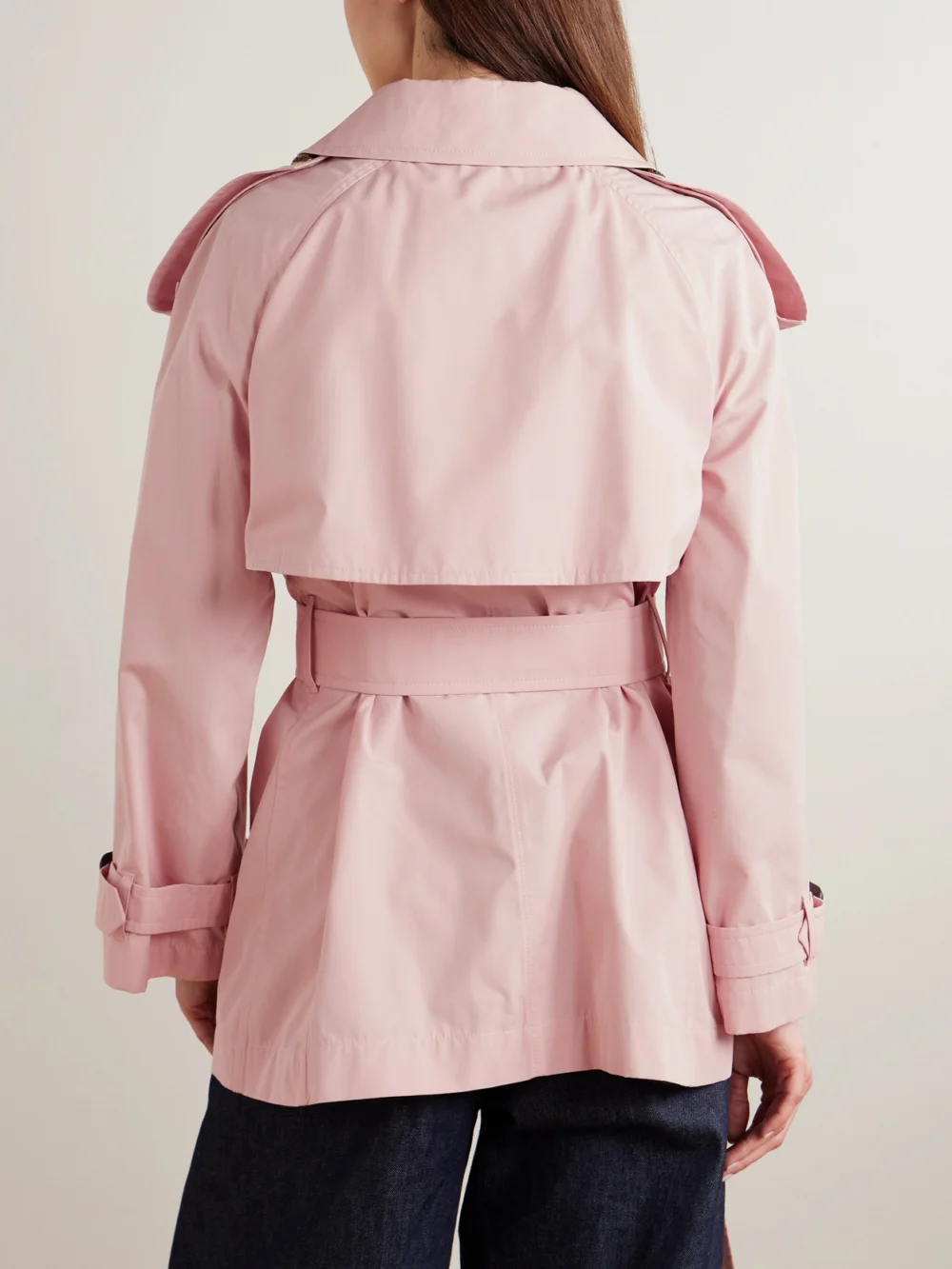 Back view of the Burberry Fitzrovia Double-breasted Belted Cotton-poplin Trench Coat