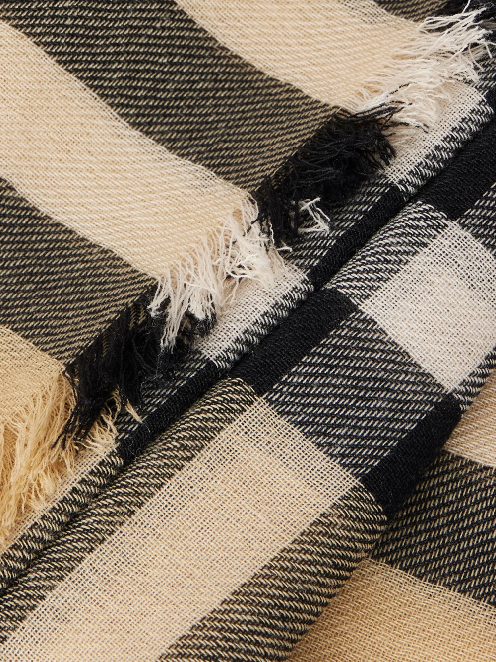Close-up detail of the Burberry Frayed Checked Wool Scarf