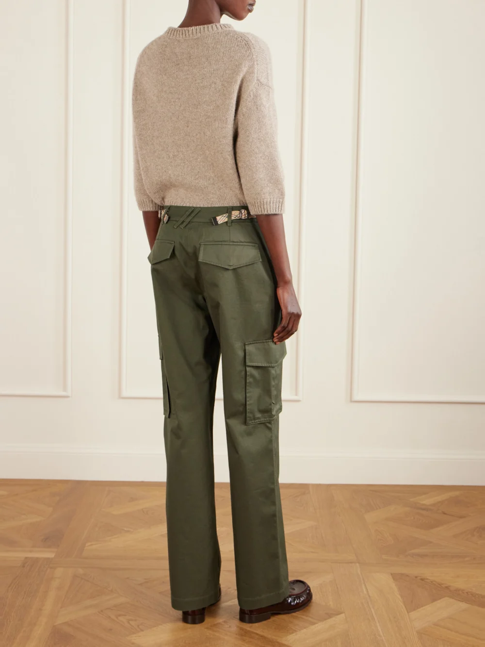 Back view of the Burberry Freja Cotton-twill Straight-leg Pants
