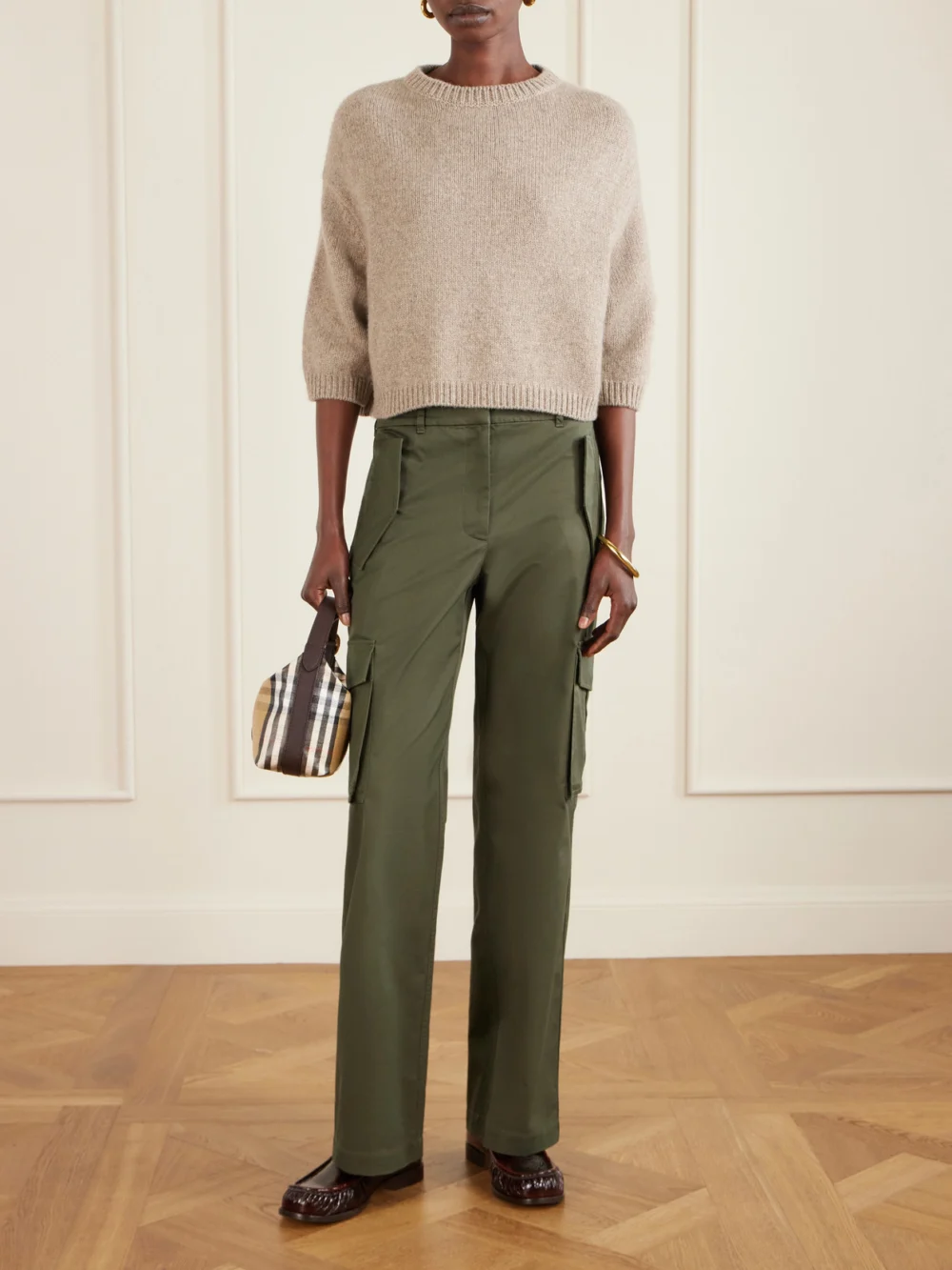Burberry Freja Cotton-twill Straight-leg Pants, worn by a model