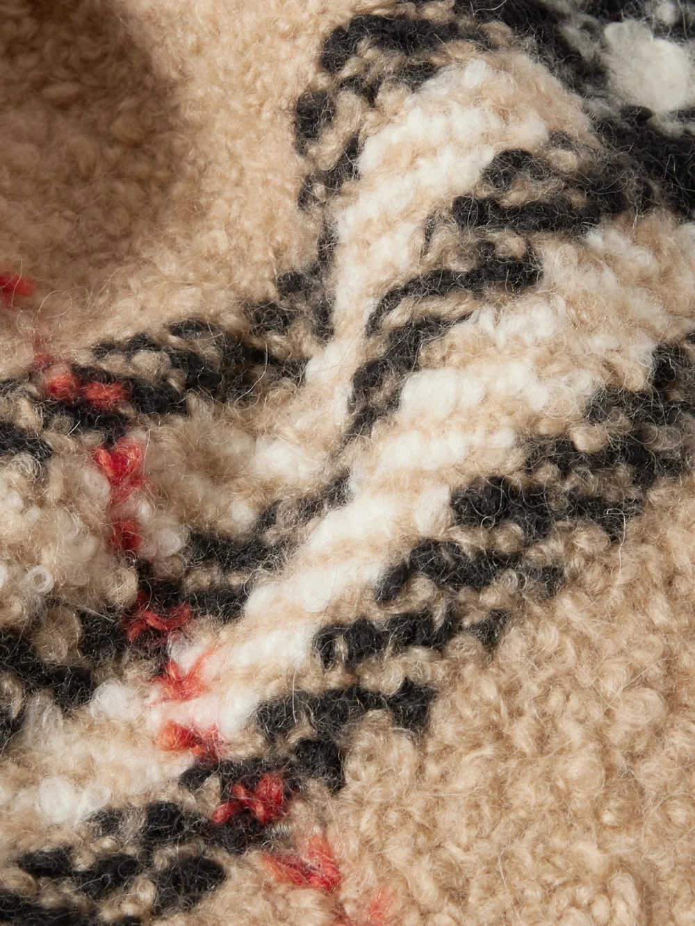 Close-up detail of the Burberry Fringed Checked Alpaca and Wool-blend Bouclé Scarf