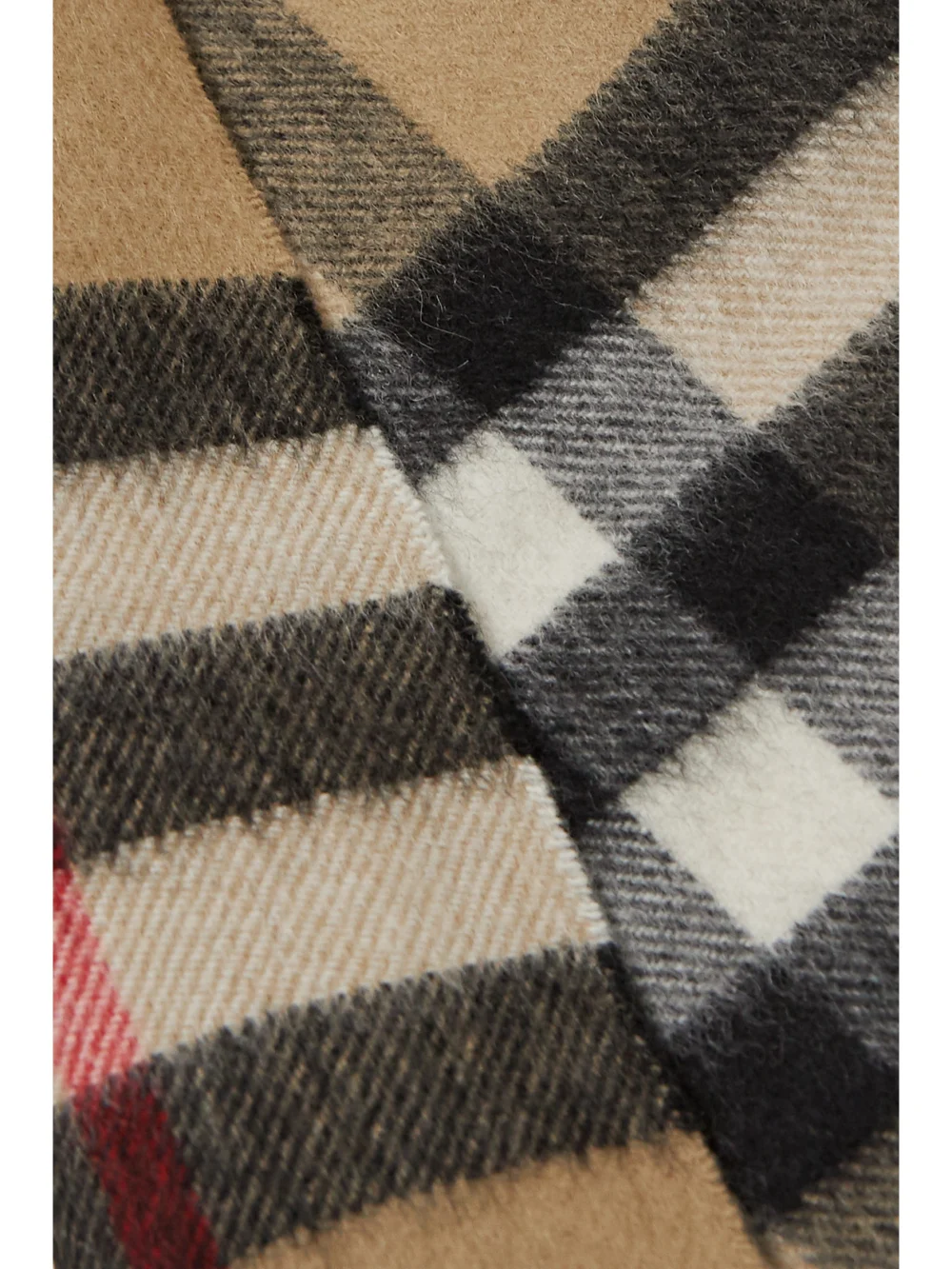 Close-up detail of the Burberry Fringed Checked Cashmere Scarf