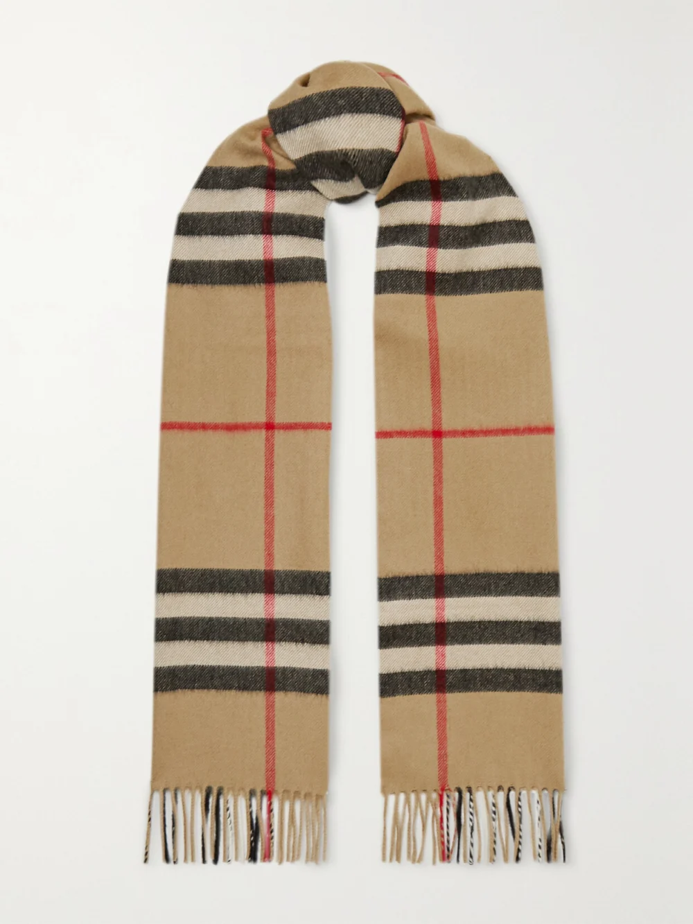 Burberry Fringed Checked Cashmere Scarf in brown