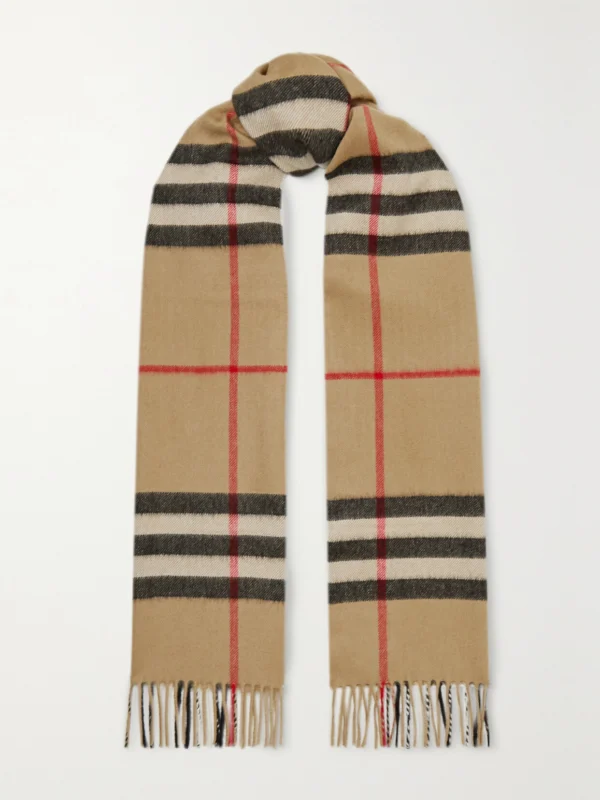 Burberry Fringed Checked Cashmere Scarf