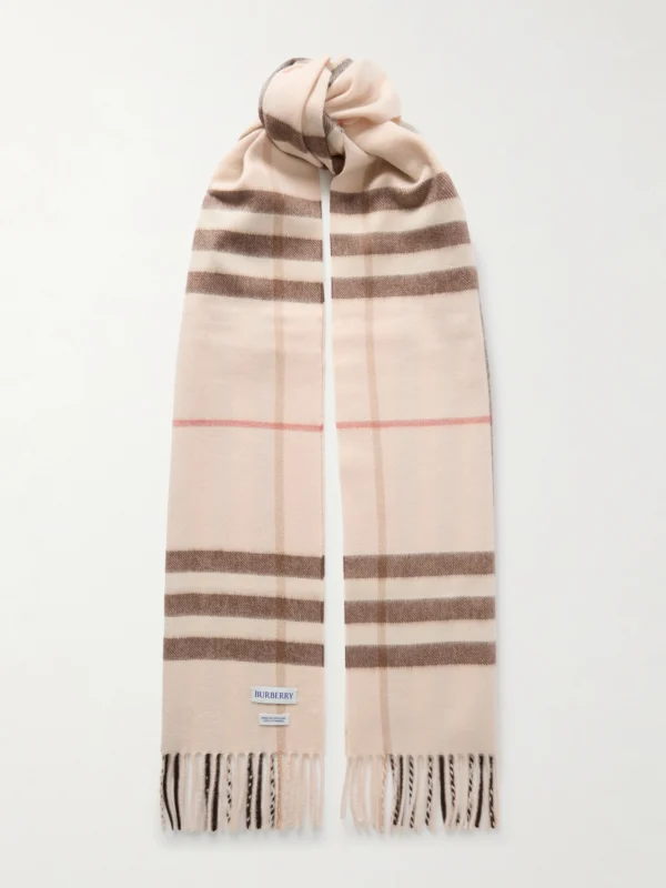 Burberry Fringed Checked Cashmere Scarf
