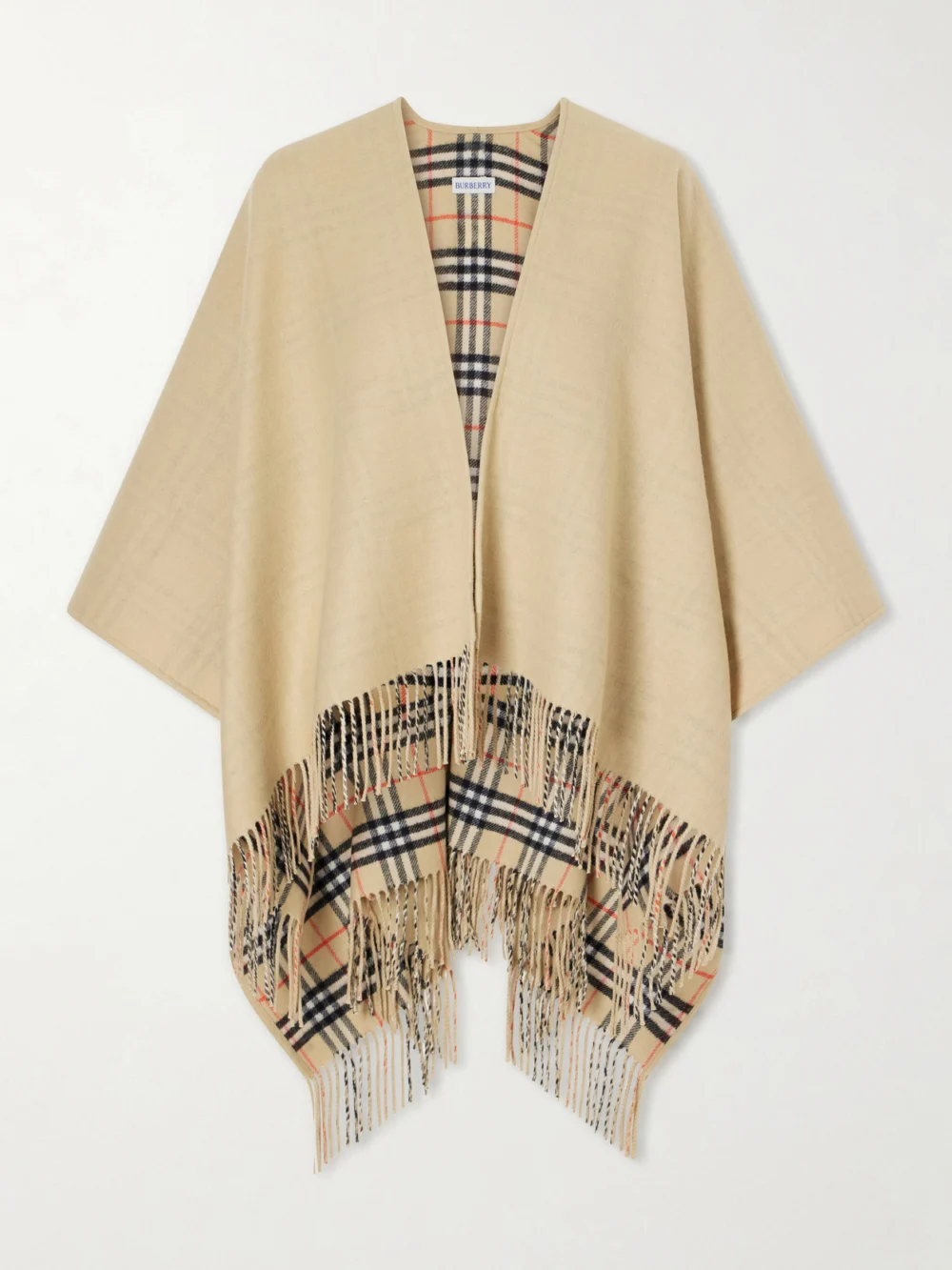 Burberry Fringed Wool Cape in sand