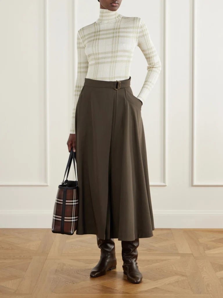 Burberry Genevia Checked Knitted Turtleneck Sweater