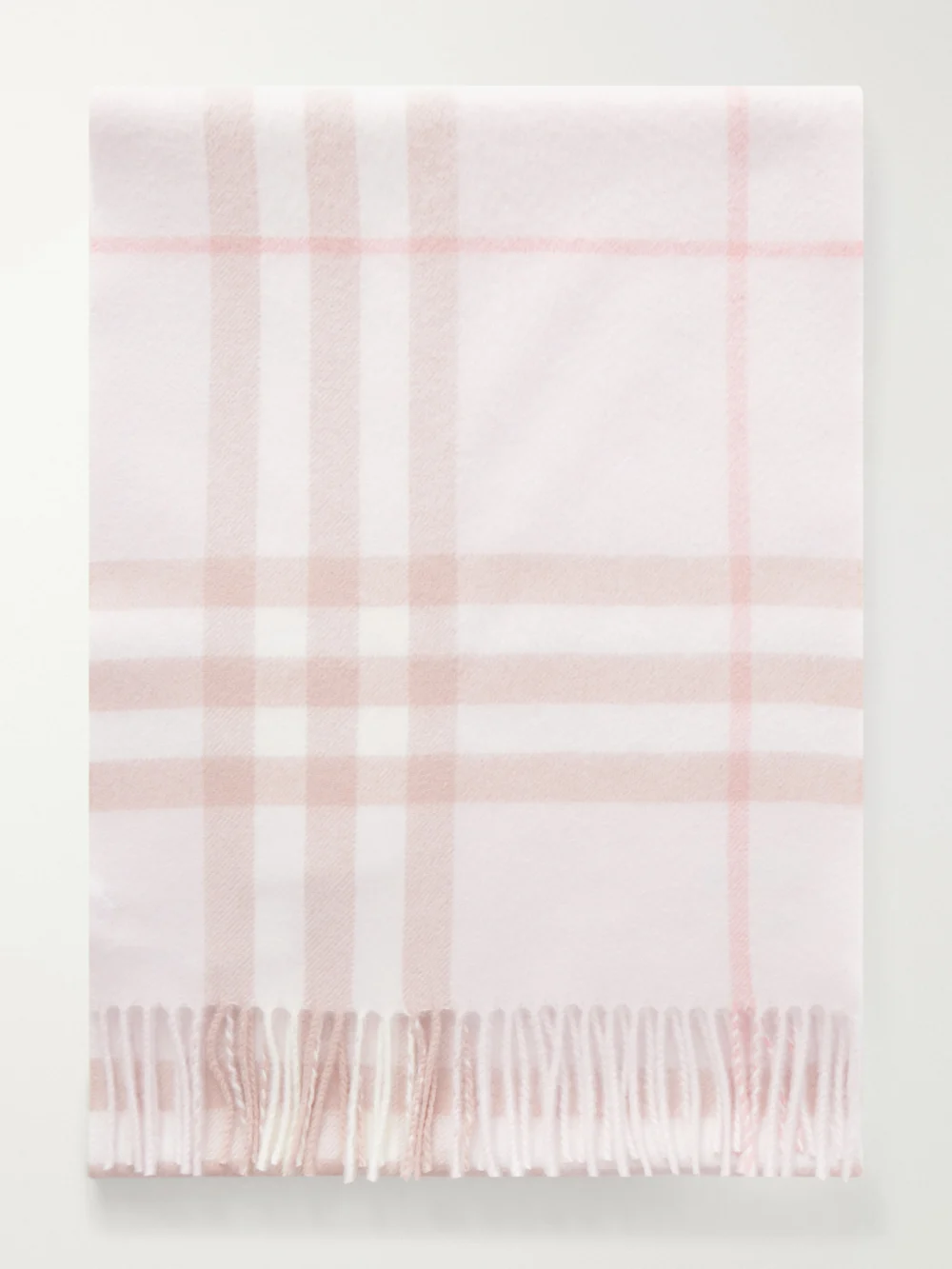 Burberry Giant Fringe-detail Checked Cashmere Scarf in baby pink