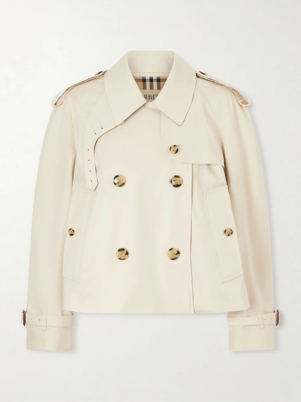 Burberry Haltye Double-breasted Belted Cotton-gabardine Cropped Trench Jacket in beige
