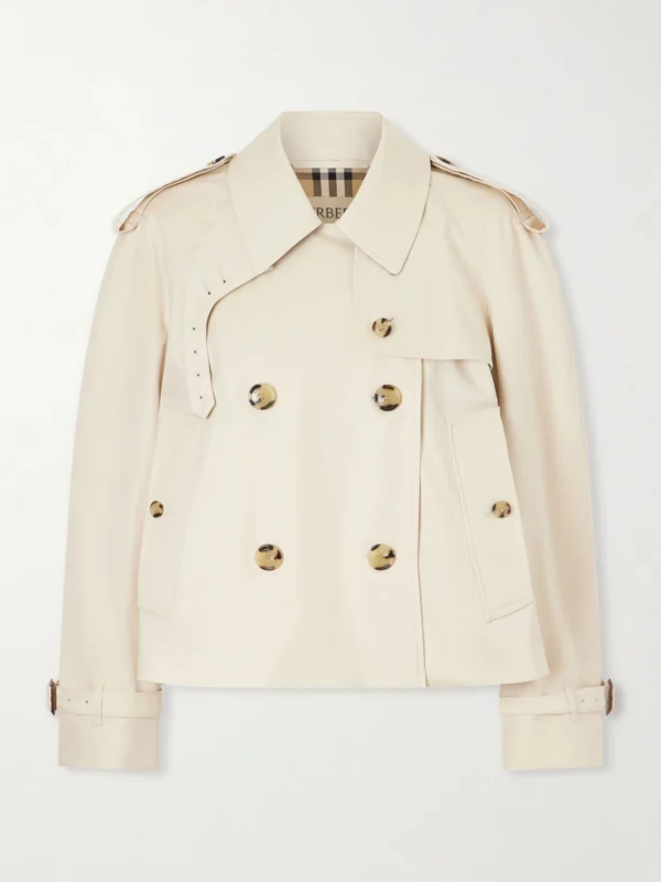 Burberry Haltye Double-breasted Belted Cotton-gabardine Cropped Trench Jacket