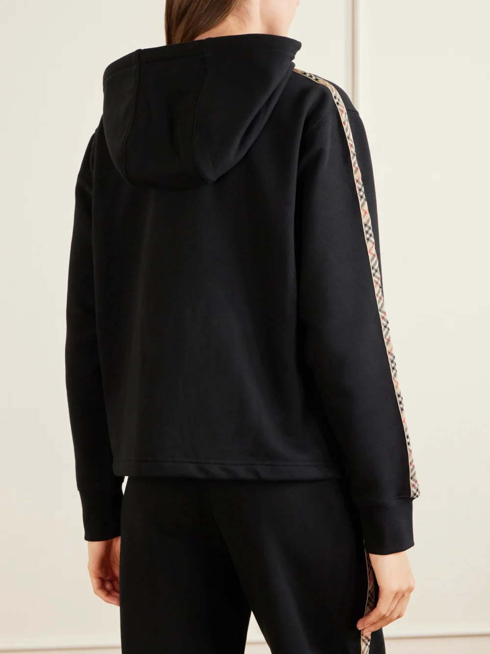 Back view of the Burberry Harper Checked Cotton-jersey Zip-up Hoodie