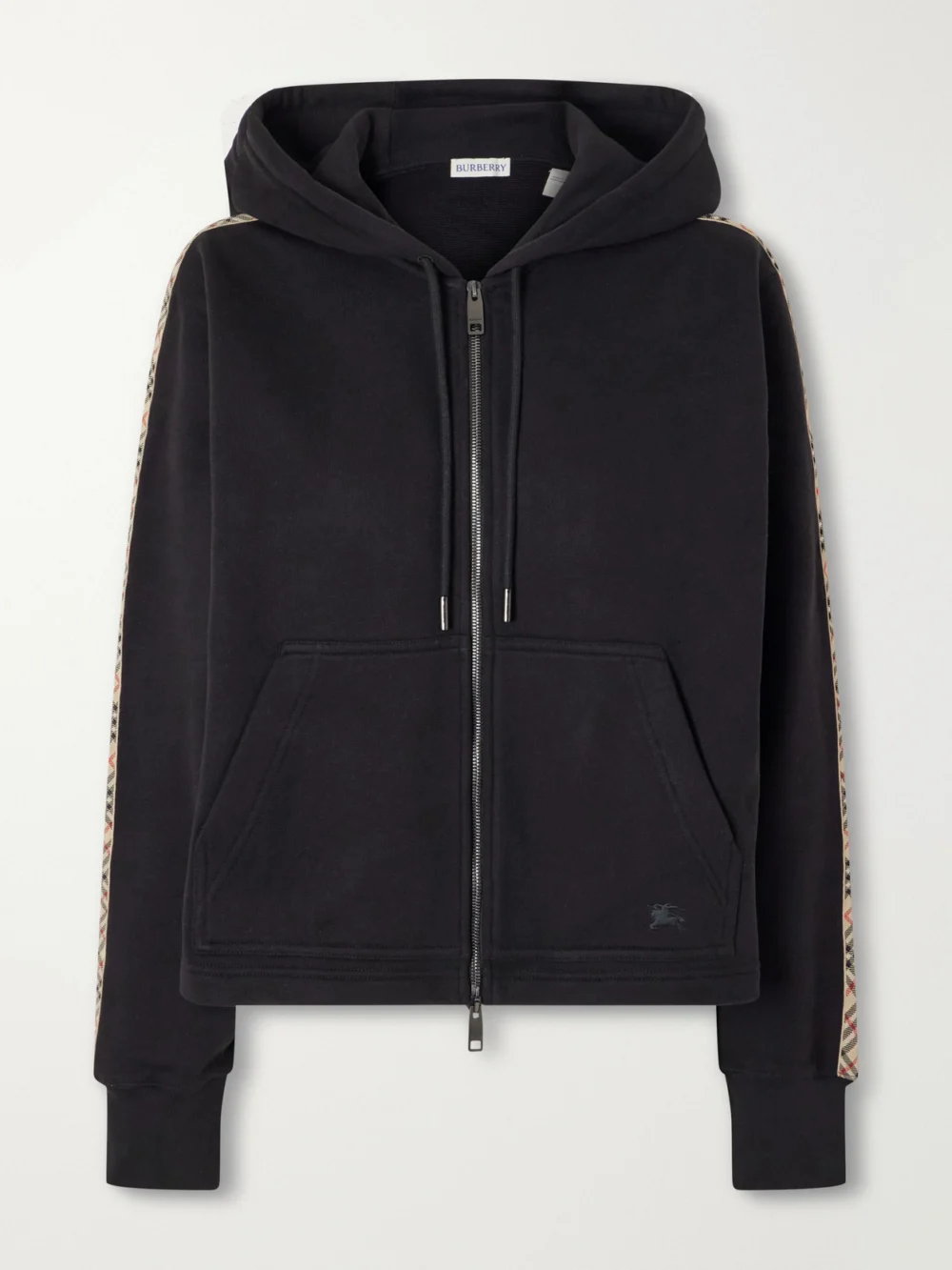 Burberry Harper Checked Cotton-jersey Zip-up Hoodie in black