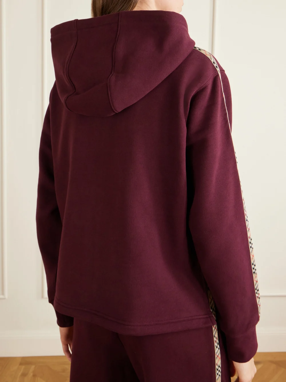Back view of the Burberry Harper Checked Cotton-jersey Zip-up Hoodie