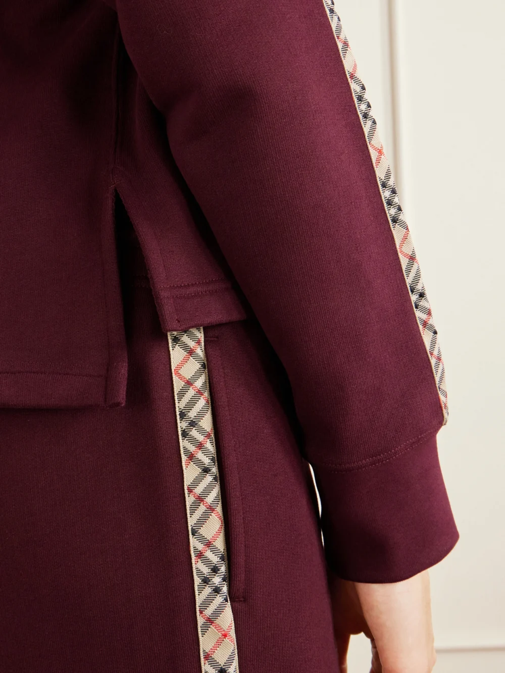 Close-up detail of the Burberry Harper Checked Cotton-jersey Zip-up Hoodie