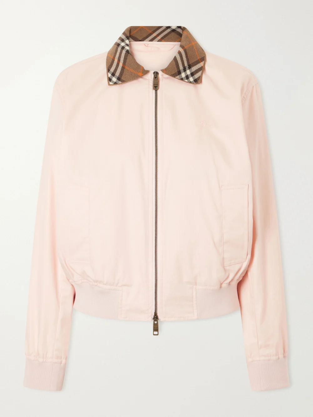 Burberry Hayfield Knitted Check-trimmed Cotton-poplin Bomber Jacket in baby pink