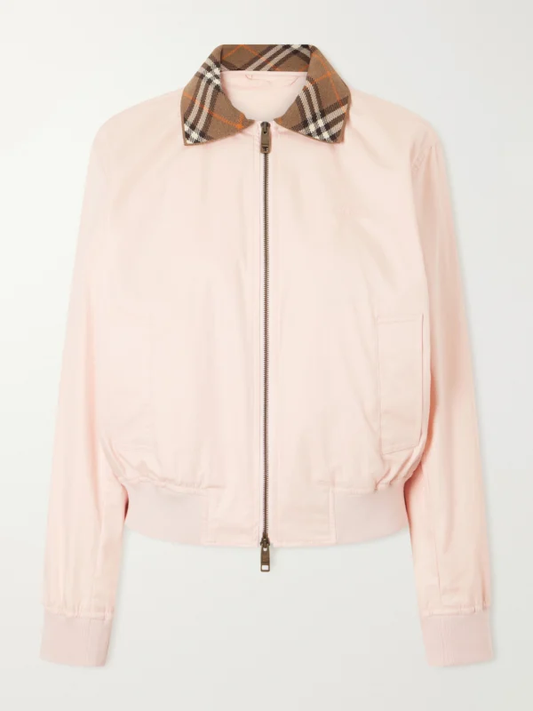 Burberry Hayfield Knitted Check-trimmed Cotton-poplin Bomber Jacket