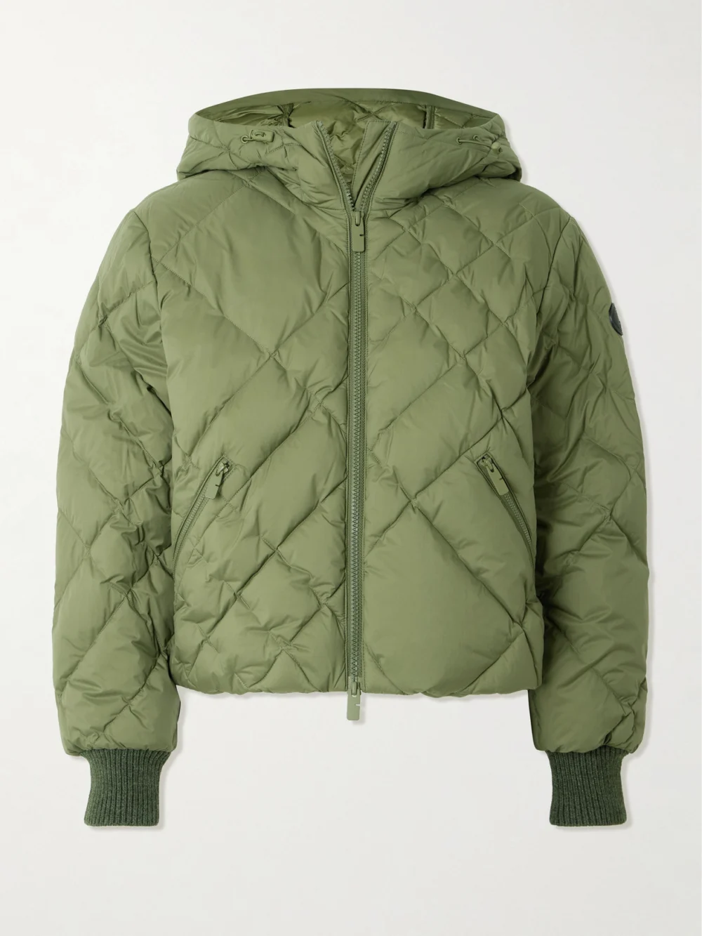 Burberry Hooded Appliquéd Leather-trimmed Padded Quilted Shell Down Jacket in forest green