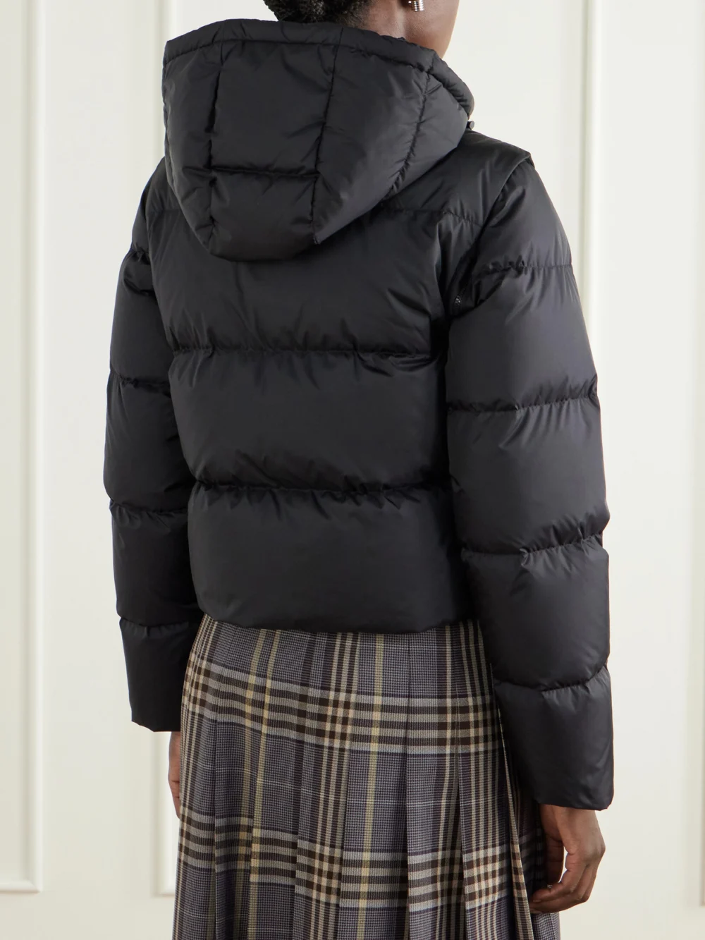 Back view of the Burberry Hooded Logo-appliquéd Quilted Shell Jacket