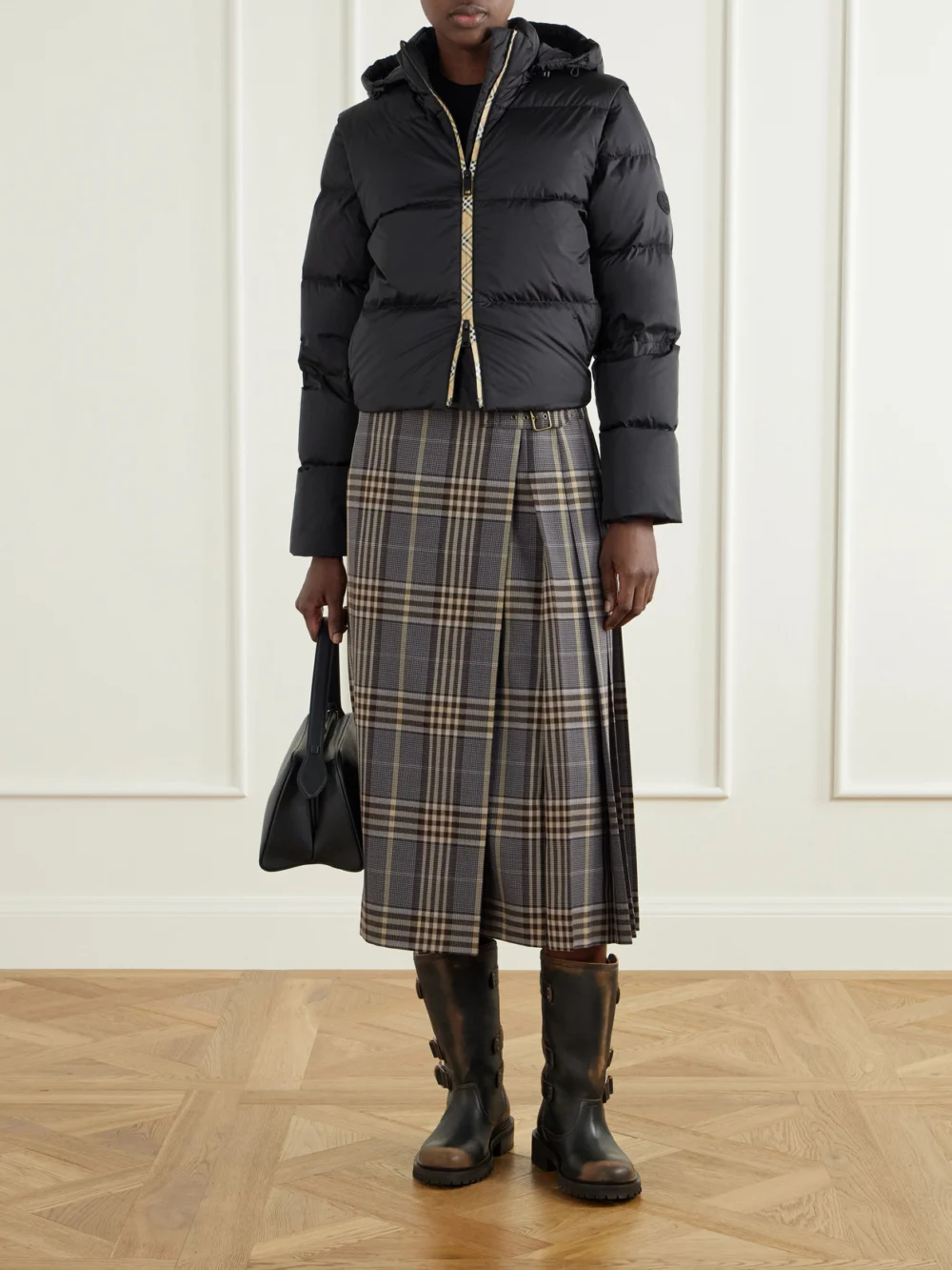 Burberry Hooded Logo-appliquéd Quilted Shell Jacket, worn by a model