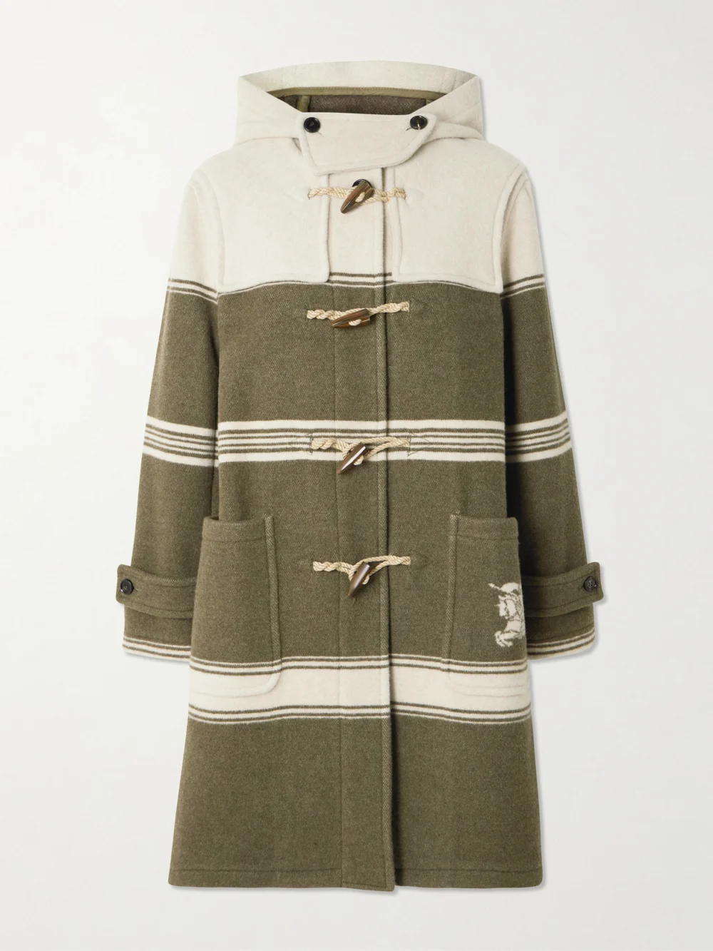 Burberry Hooded Striped Wool and Cotton-blend Coat in green