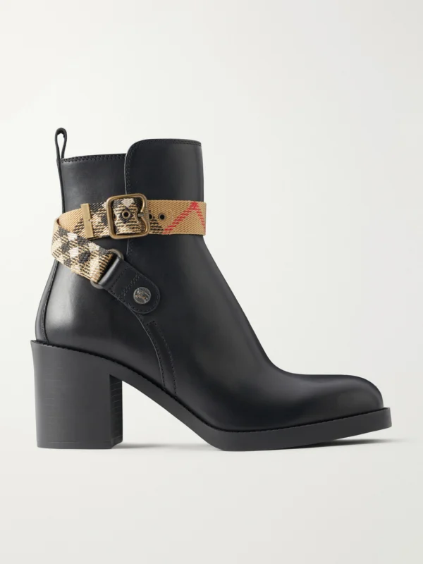 Burberry Huntley 70 Checked Canvas-trimmed Leather Ankle Boots
