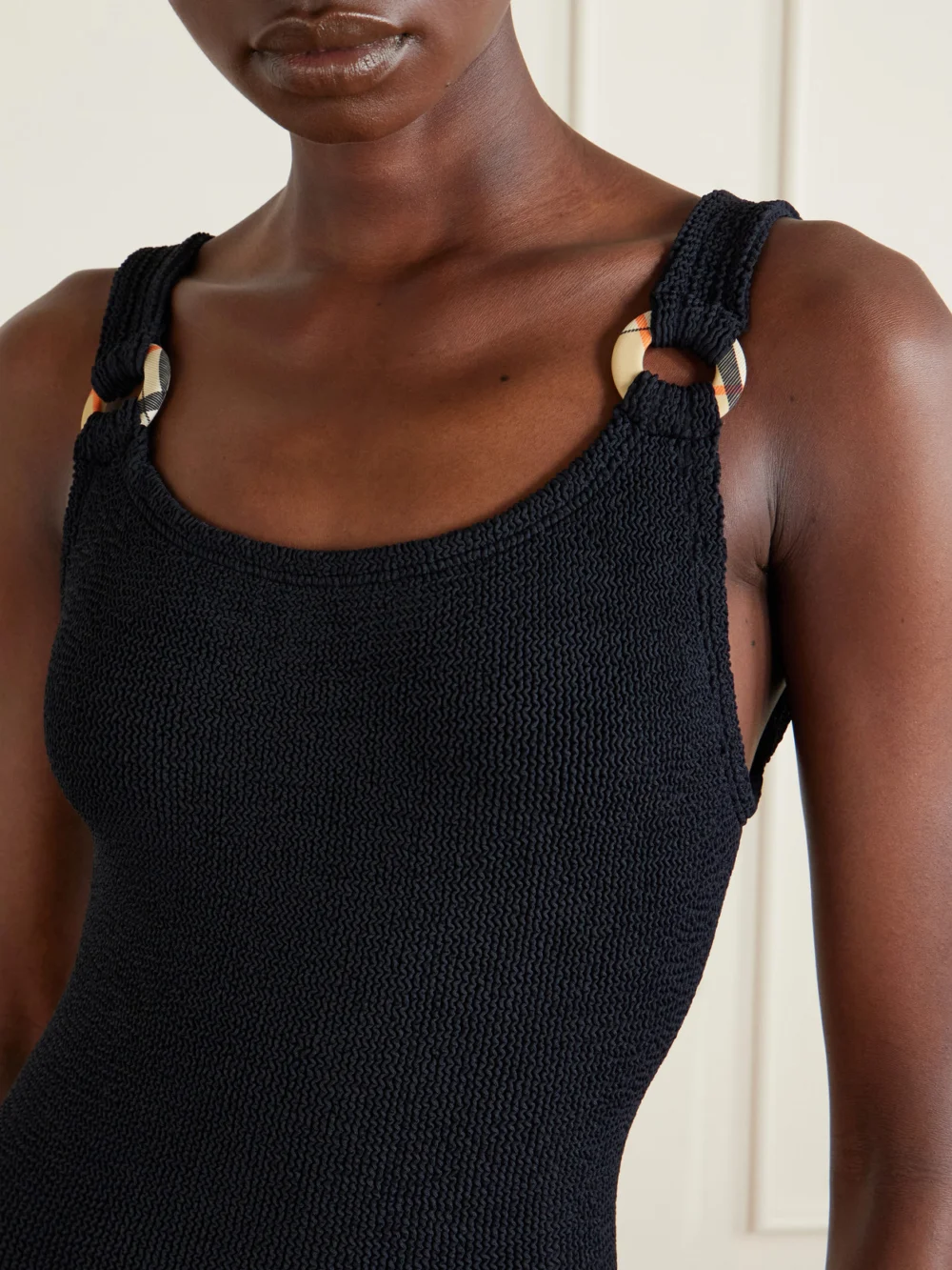 Close-up detail of the Burberry Hunza G Domino Original Crinkle™ Swimsuit