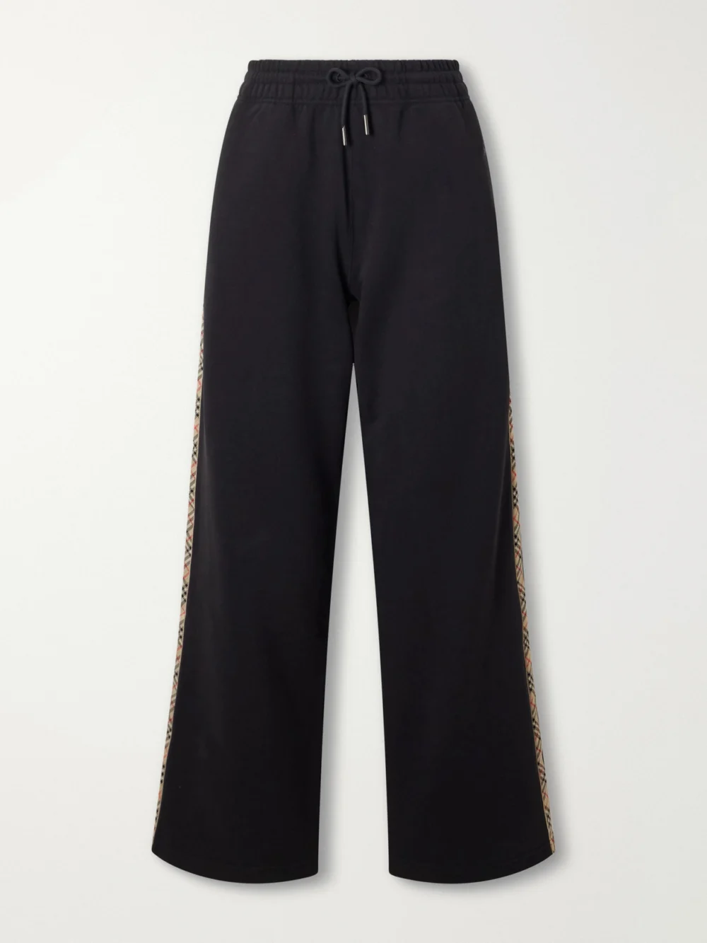 Burberry Jodie Checked Cotton-jersey Straight-leg Track Pants in black