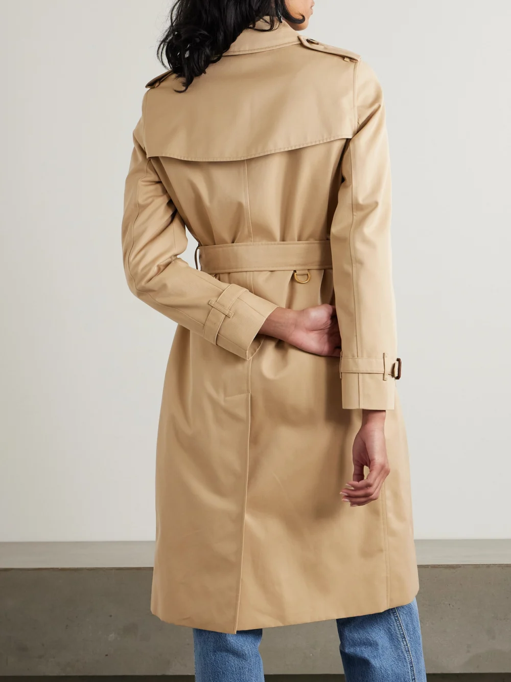 Back view of the Burberry Kensington Long Organic Cotton-gabardine Trench Coat