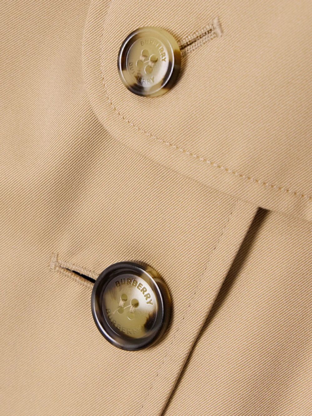 Close-up detail of the Burberry Kensington Long Organic Cotton-gabardine Trench Coat