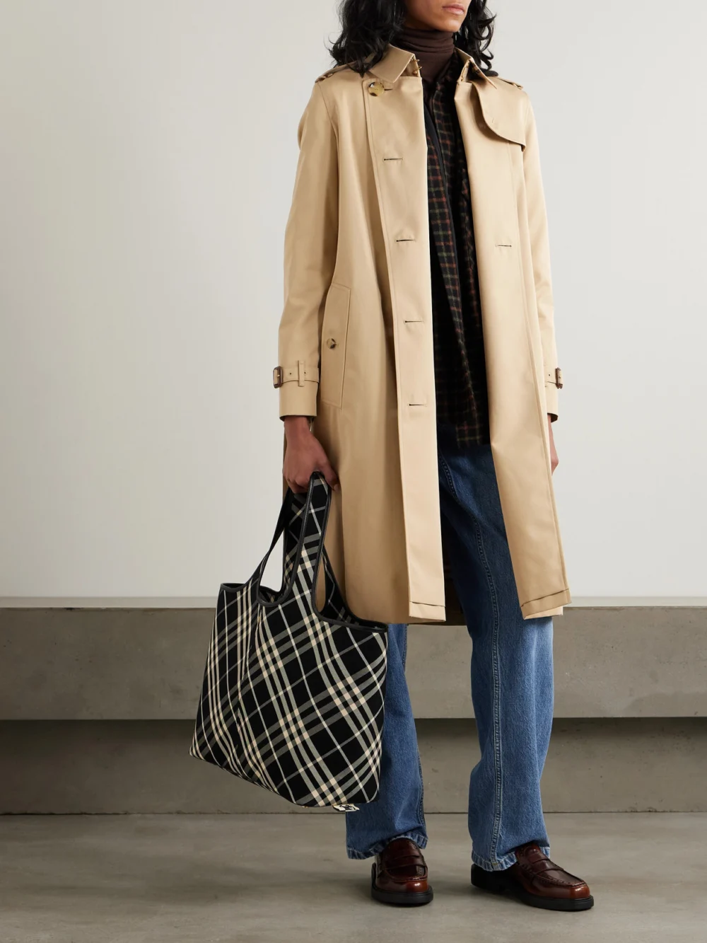 Burberry Kensington Long Organic Cotton-gabardine Trench Coat, worn by a model
