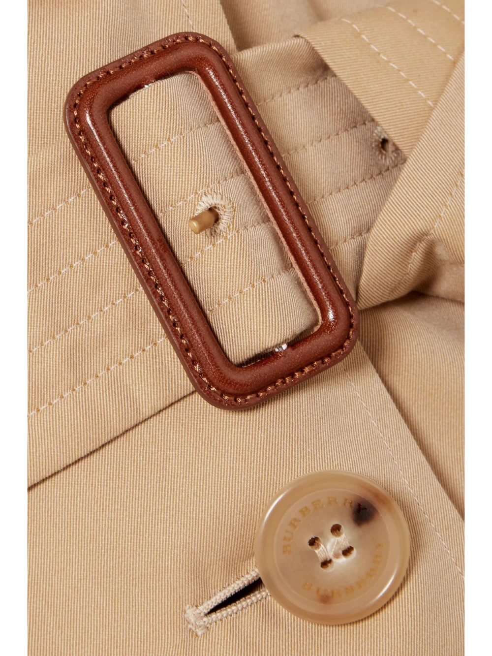 Close-up detail of the Burberry Kensington Organic Cotton-gabardine Trench Coat