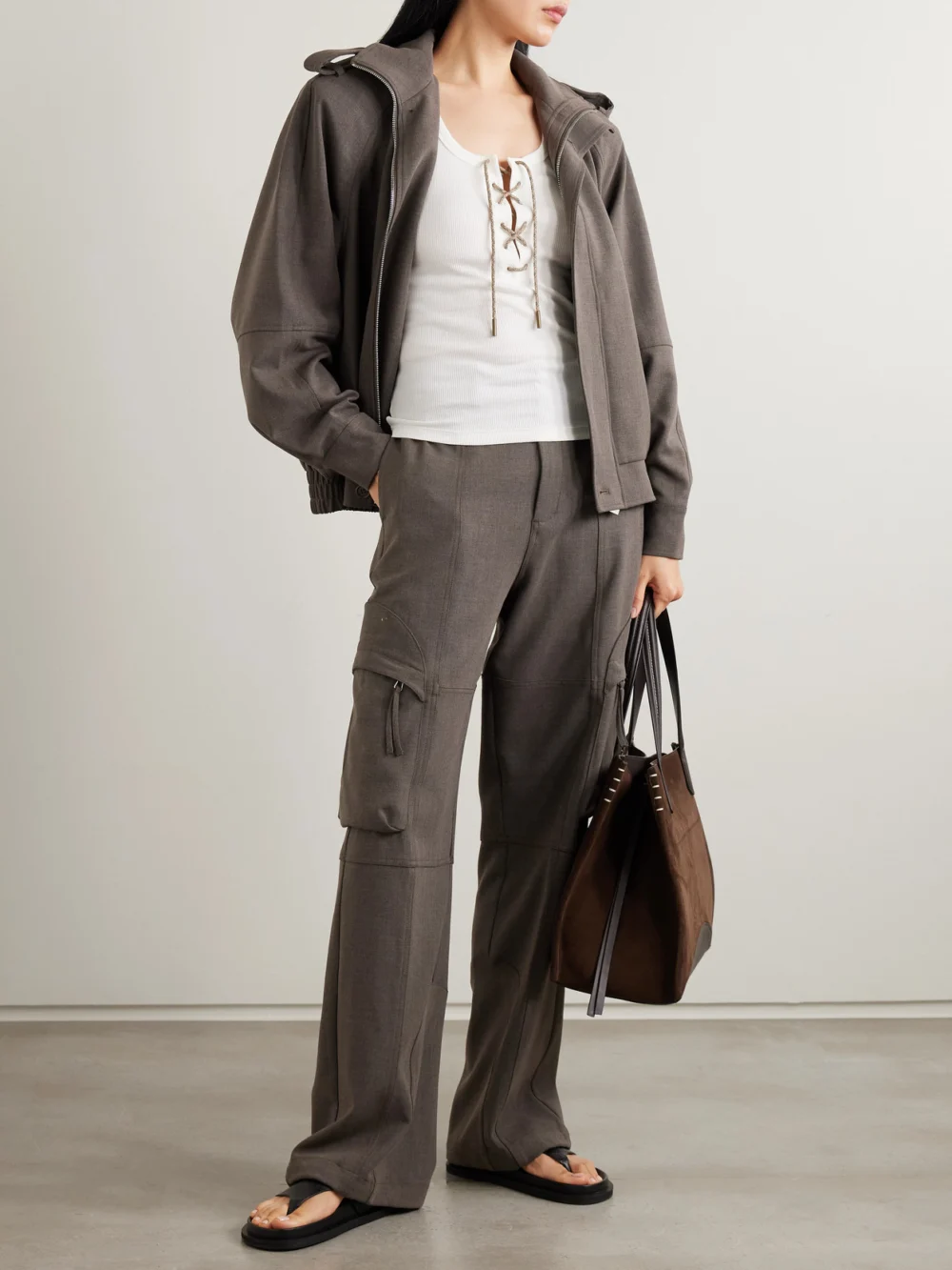 Burberry Lace-up Embroidered Ribbed Stretch-cotton Jersey Tank, worn by a model