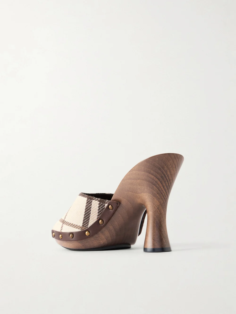 Back view of the Burberry Le Potter Embellished Checked Woven Mules
