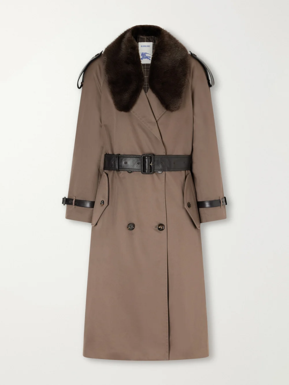 Burberry Leather and Plush-trimmed Cotton-gabardine Trench Coat in brown