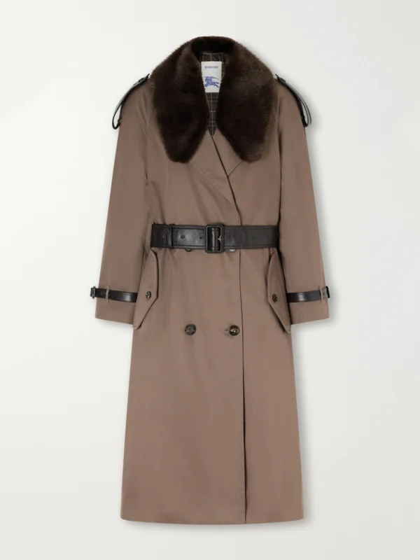 Burberry Leather and Plush-trimmed Cotton-gabardine Trench Coat