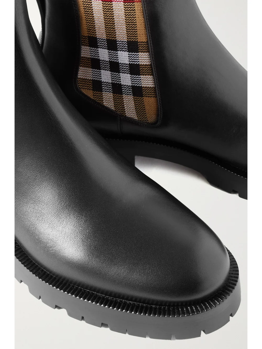 Close-up detail of the Burberry Leather Chelsea Boots