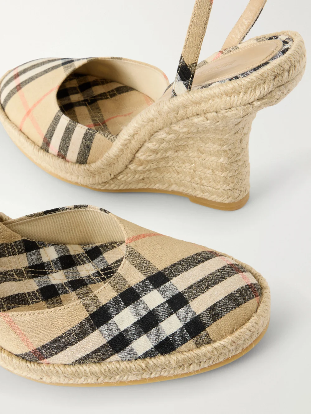 Close-up detail of the Burberry Lf Mews 90 Espadrille Wedges