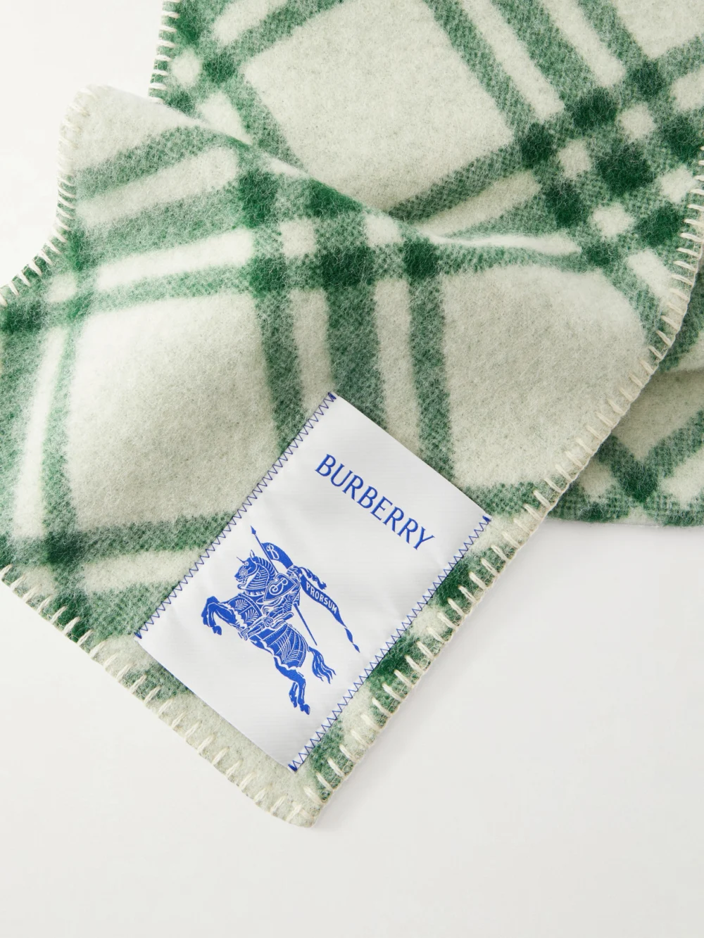 Close-up detail of the Burberry Logo-appliquéd Checked Wool Scarf