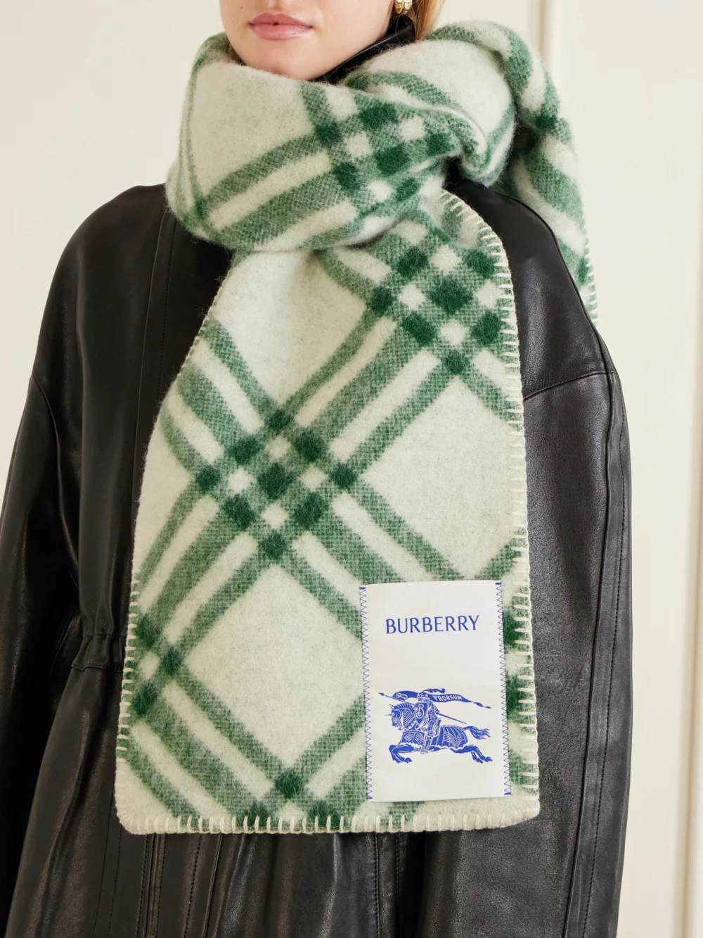 Burberry Logo-appliquéd Checked Wool Scarf, styled view