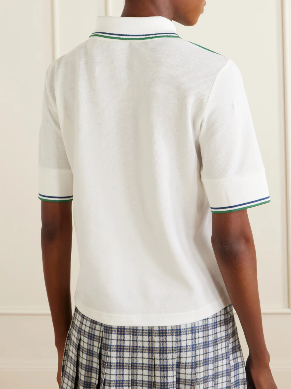 Back view of the Burberry Logo-embroidered Cotton-blend Piqué Polo Shirt