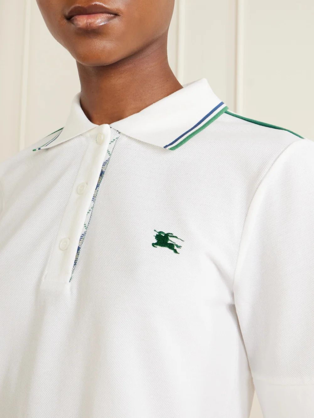 Close-up detail of the Burberry Logo-embroidered Cotton-blend Piqué Polo Shirt