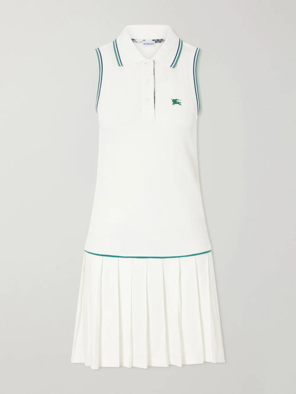 Burberry Logo-embroidered Pleated Cotton Dress in white