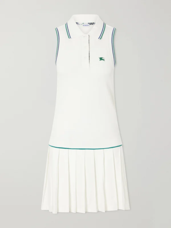 Burberry Logo-embroidered Pleated Cotton Dress