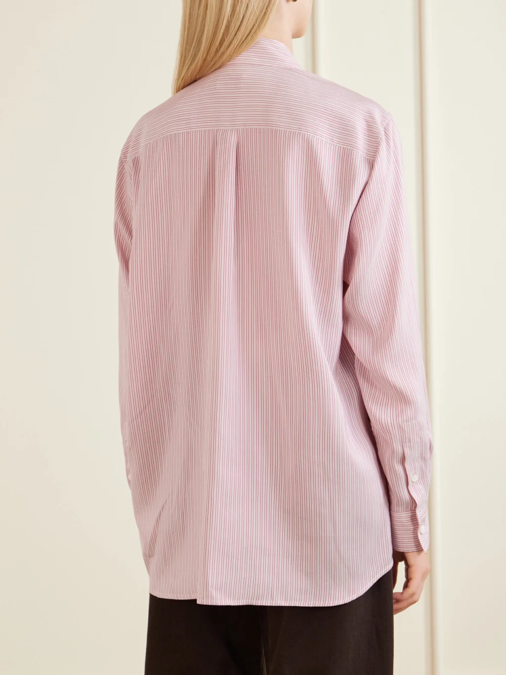 Back view of the Burberry Logo-embroidered Striped Silk Shirt