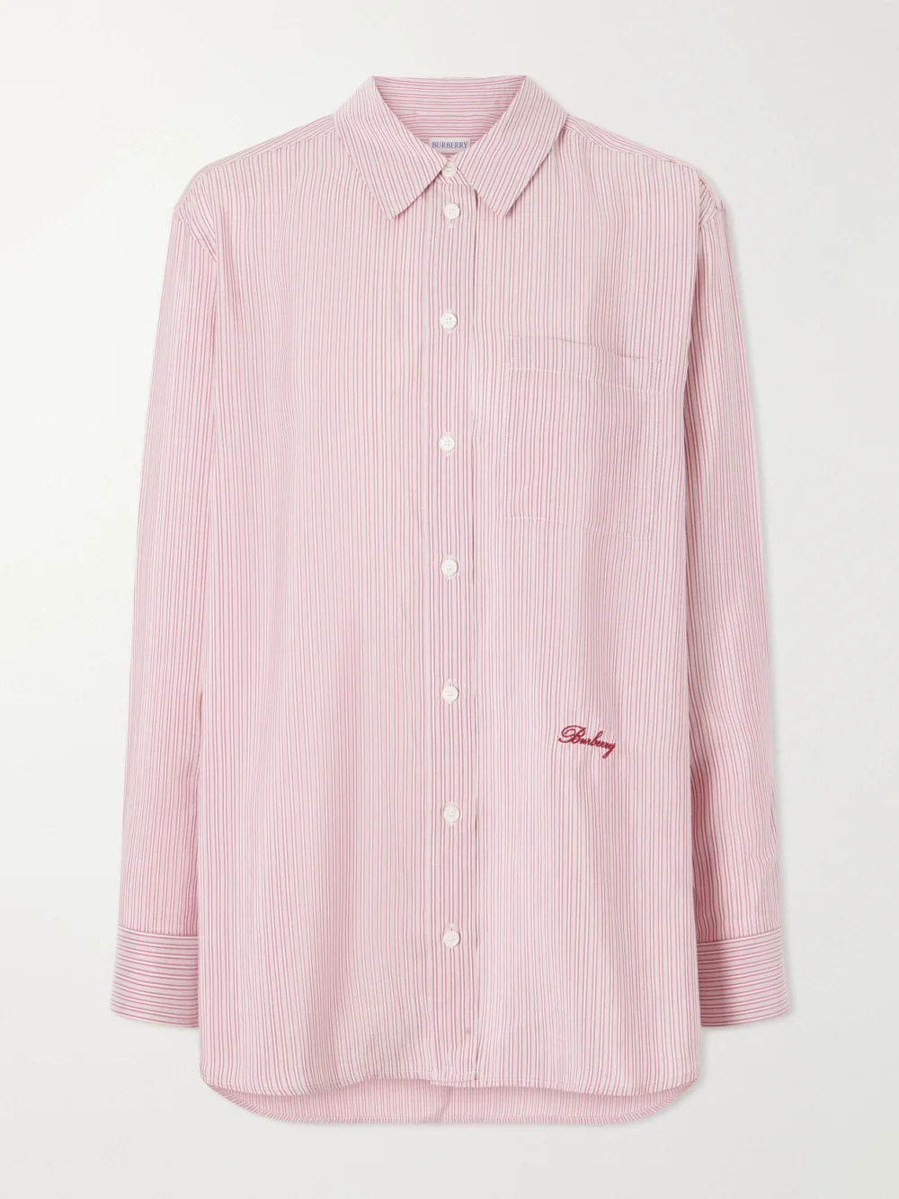 Burberry Logo-embroidered Striped Silk Shirt in pink