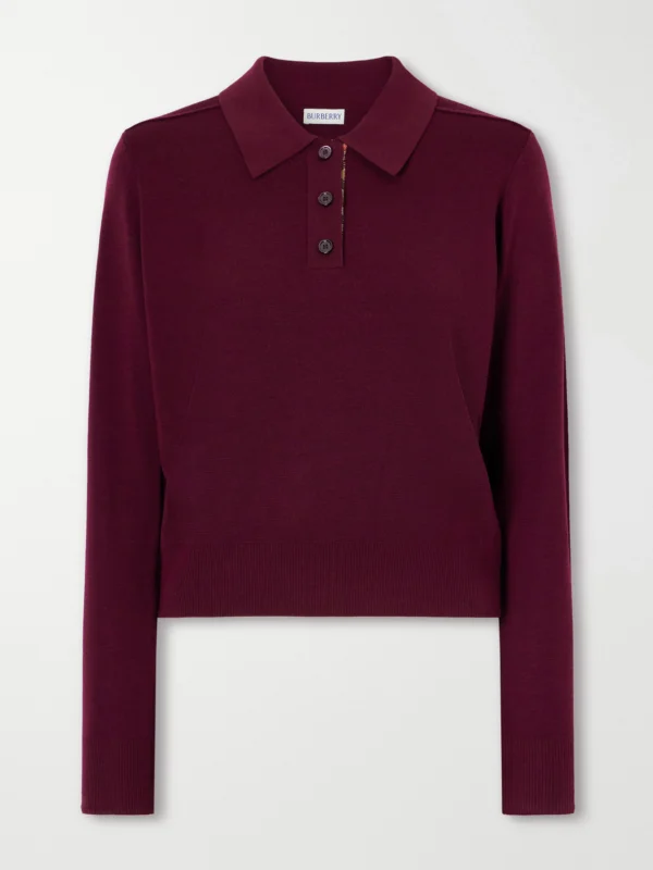 Burberry Mandy Ribbed-detail Wool Polo Sweater