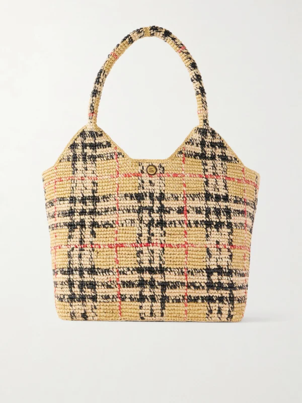Burberry Margate Checked Woven Raffia Tote