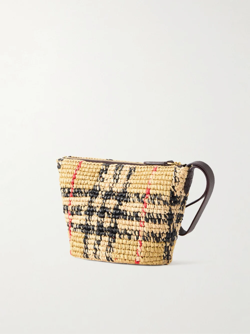 Back view of the Burberry Margate Leather-trimmed Woven Raffia Clutch Bag