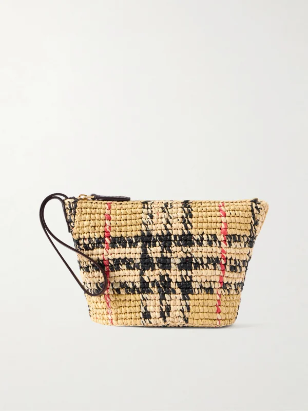 Burberry Margate Leather-trimmed Woven Raffia Clutch Bag